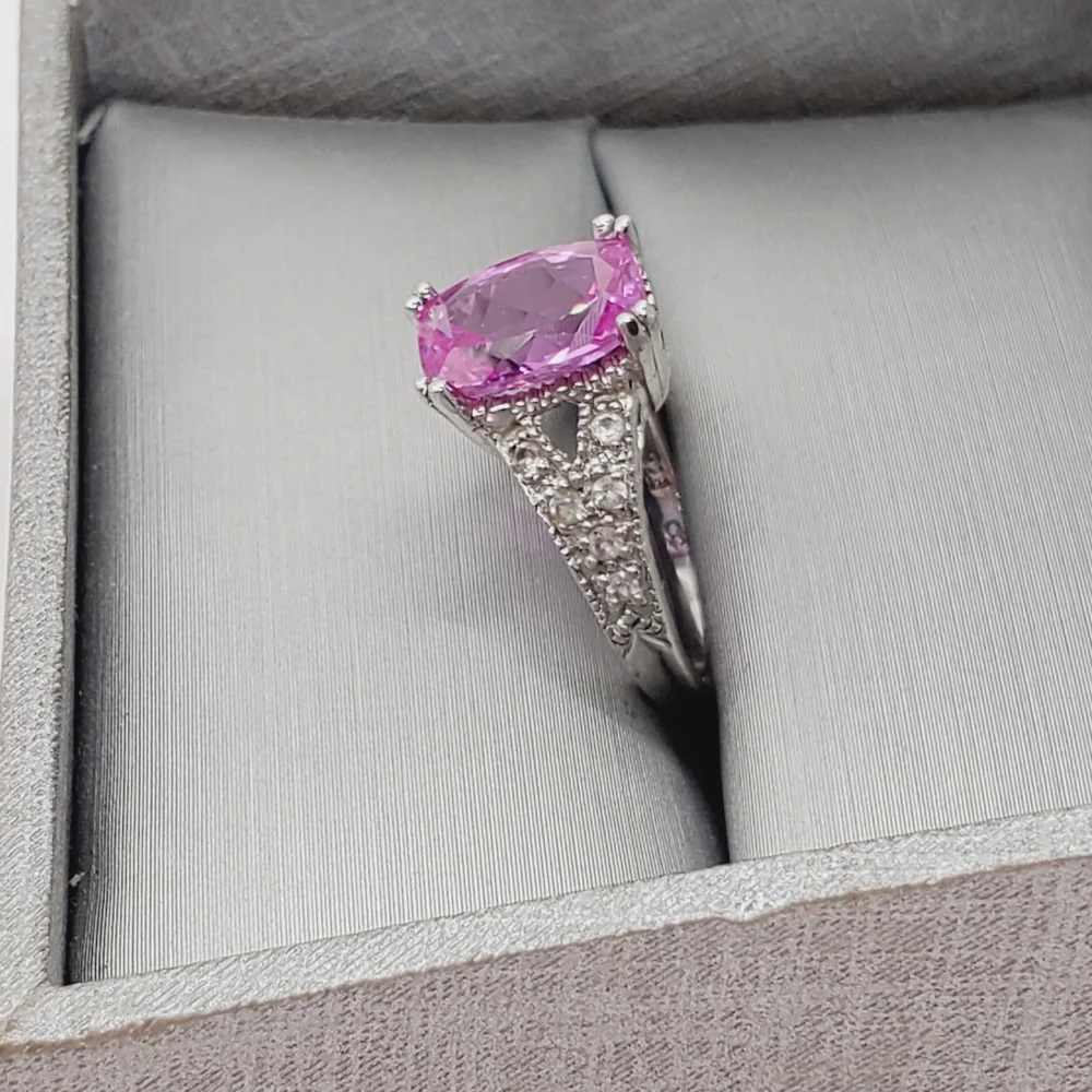 Genuine Pink & White Topaz 925 Sterling Silver Ring - Picture 3 of 8